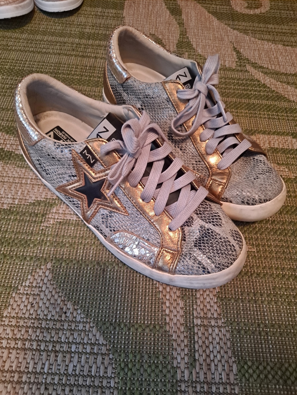 Mark Nason Rose Gold Metallic Snake-Print Sneakers